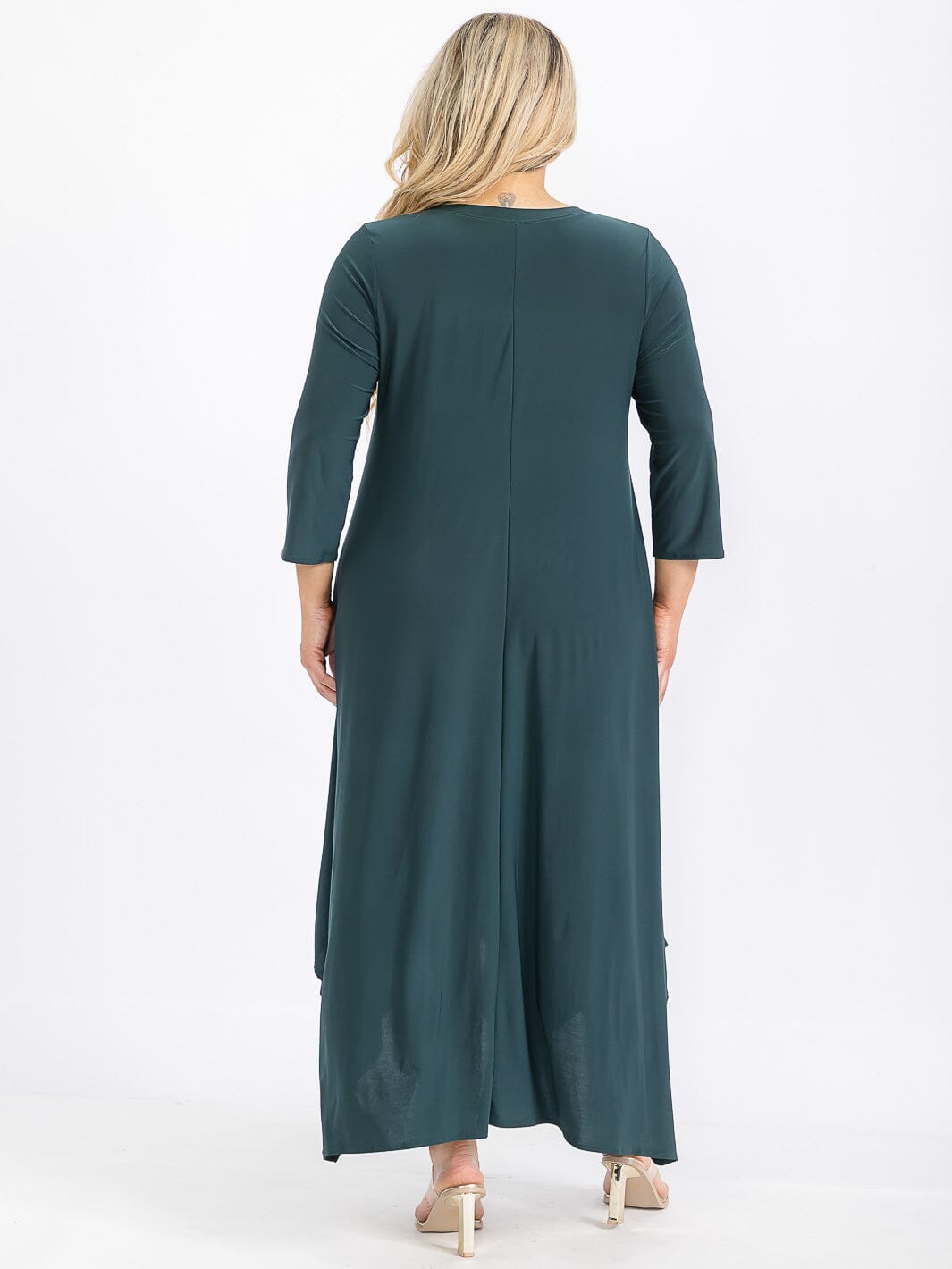 PLUS SIZE 3/4 SLEEVE FRONT POCKETS HIGH-LOW MAXI DRESS
