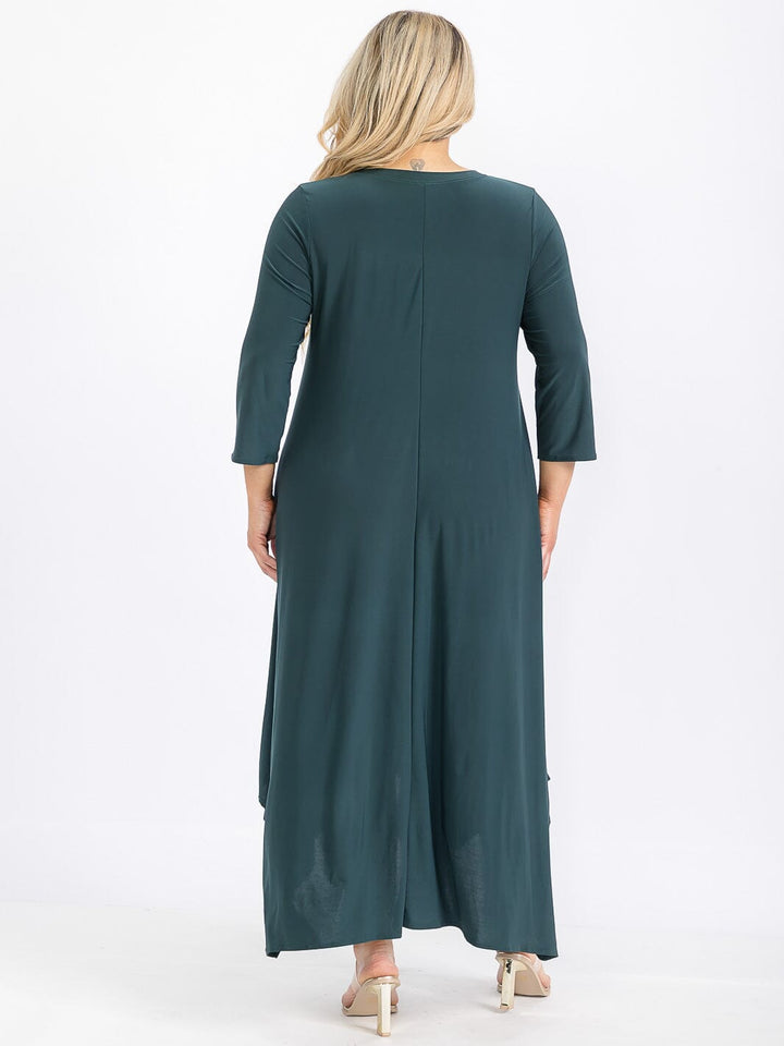 PLUS SIZE 3/4 SLEEVE FRONT POCKETS HIGH-LOW MAXI DRESS