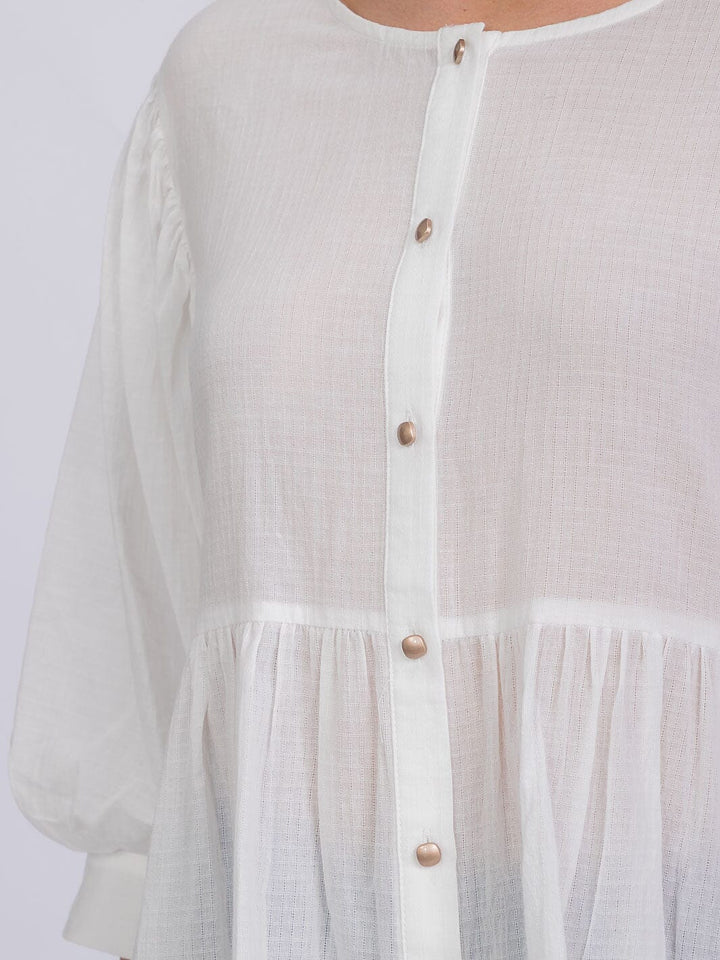 WOMEN'S 3/4 SLEEVE BUTTON UP TIERED TUNIC BLOUSE