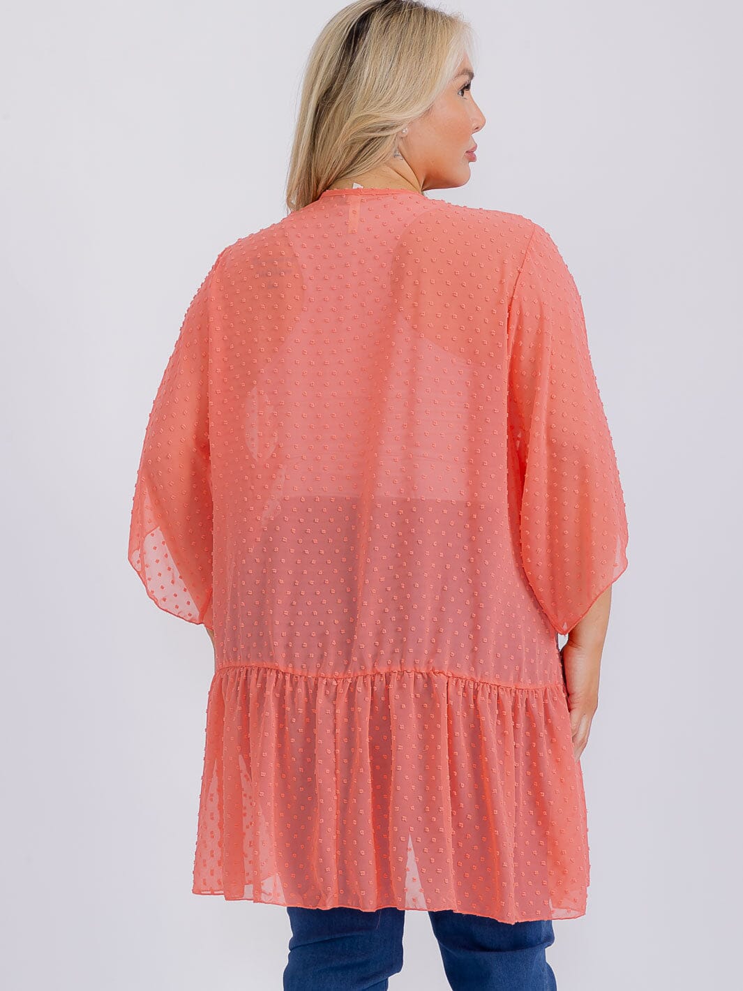 PLUS SIZE SHORT SLEEVE OPEN FRONT SWISS DETAILED CARDIGAN