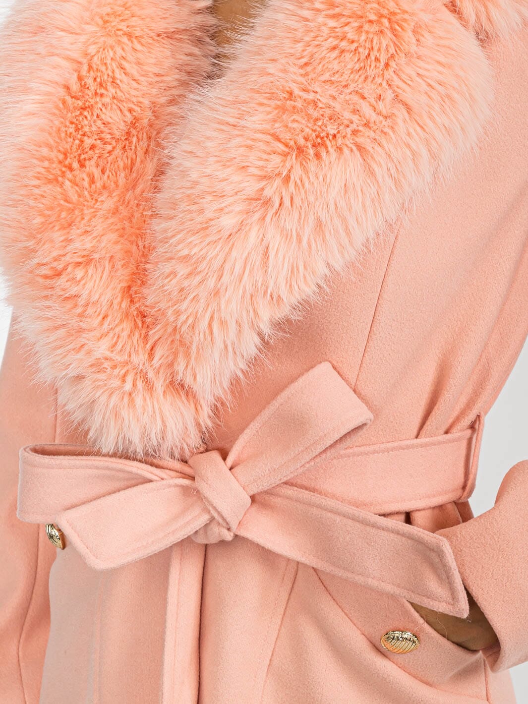 WOMEN'S LONG SLEEVE BUTTON CLOSURE FRONT POCKETS REMOVABLE COLLAR COAT