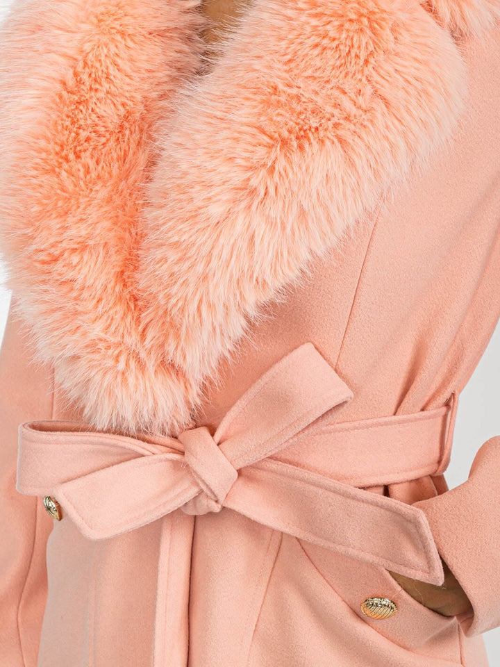 WOMEN'S LONG SLEEVE BUTTON CLOSURE FRONT POCKETS REMOVABLE COLLAR COAT