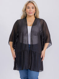 PLUS SIZE SHORT SLEEVE OPEN FRONT SWISS DETAILED CARDIGAN