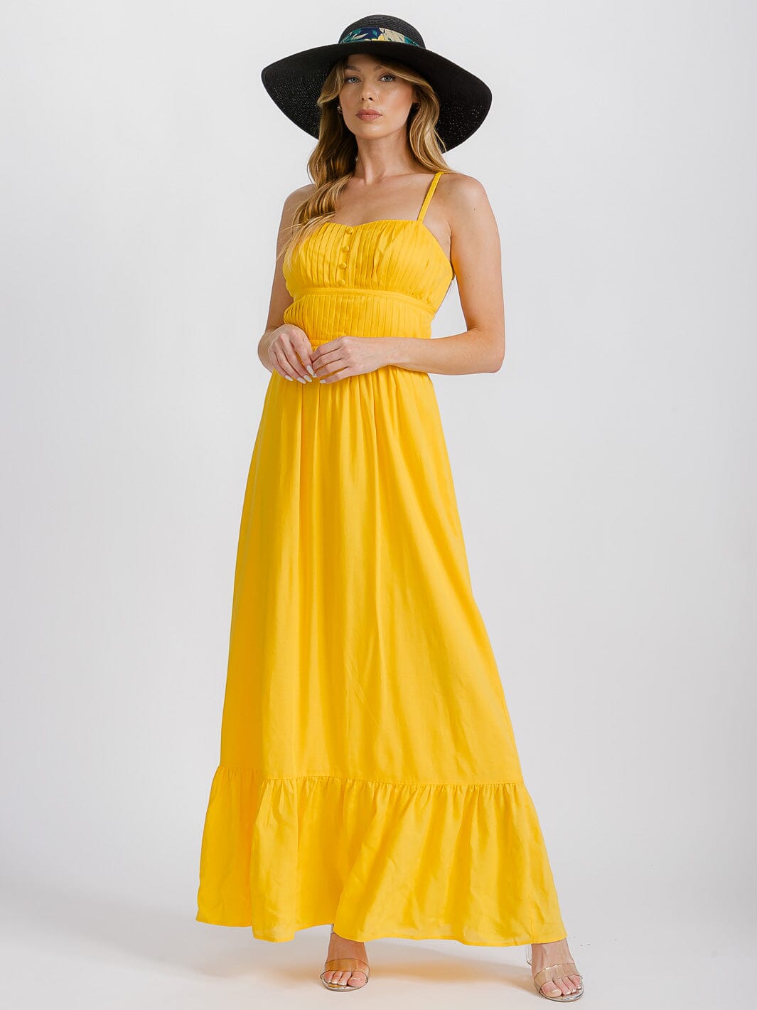 WOMEN'S SLEEVELESS ELASTIC WAIST TIERED OPEN BACK MAXI DRESS