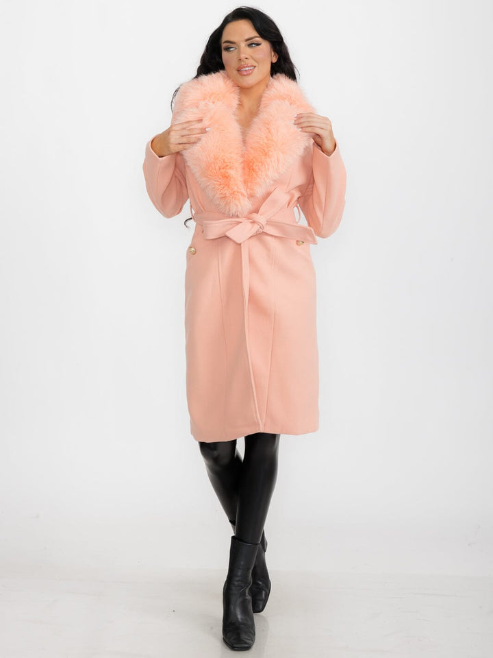 WOMEN'S LONG SLEEVE BUTTON CLOSURE FRONT POCKETS REMOVABLE COLLAR COAT