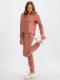 WOMEN'S LONG SLEEVE RAW EDGE HOODED PULLOVER SWEATER