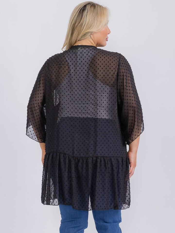PLUS SIZE SHORT SLEEVE OPEN FRONT SWISS DETAILED CARDIGAN