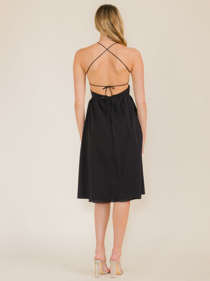 WOMEN'S SLEEVELESS OPEN BACK KEY HOLE MIDI DRESS