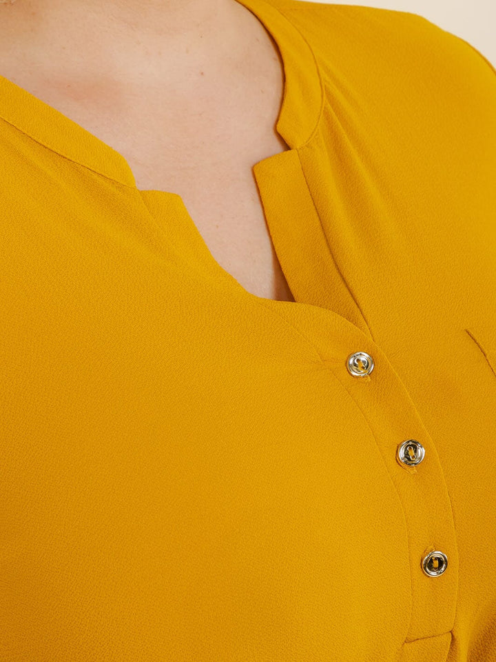 PLUS SIZE 3/4 SLEEVELESS BUTTON UP BELTED TUNIC BLOUSE