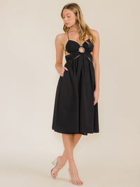 WOMEN'S SLEEVELESS OPEN BACK KEY HOLE MIDI DRESS
