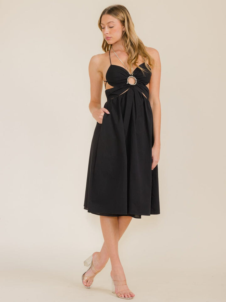 WOMEN'S SLEEVELESS OPEN BACK KEY HOLE MIDI DRESS