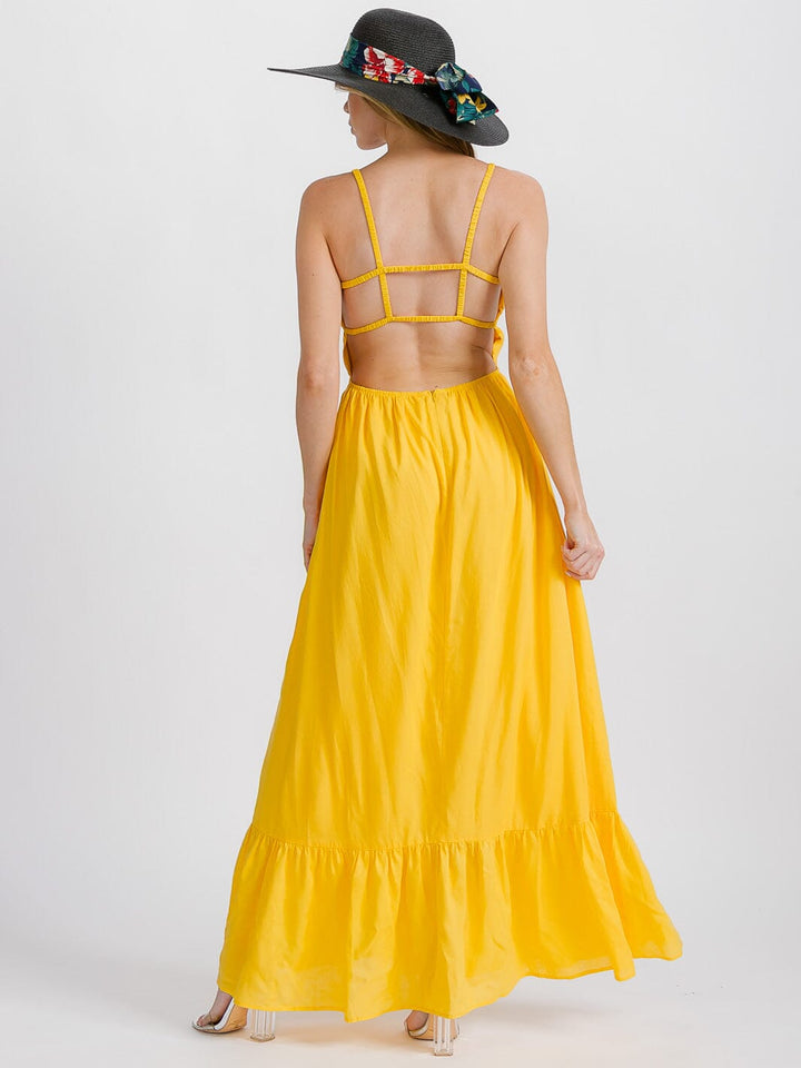 WOMEN'S SLEEVELESS ELASTIC WAIST TIERED OPEN BACK MAXI DRESS