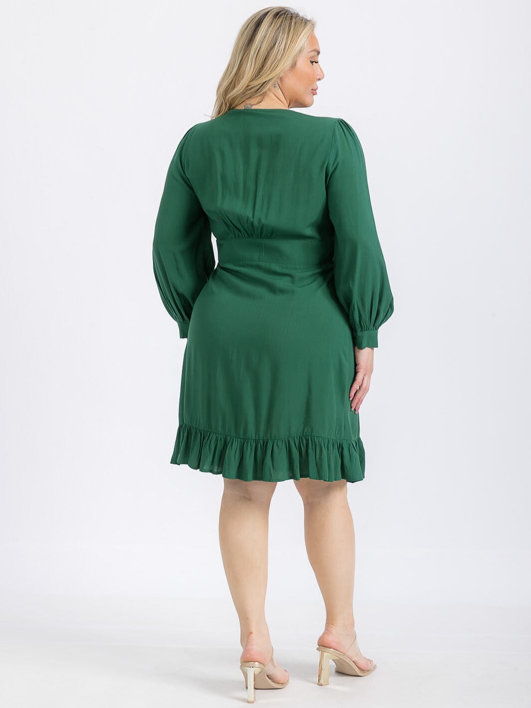 PLUS SIZE LONG SLEEVE BUTTON UP EMBROIDERY DETAILED MINI DRESS