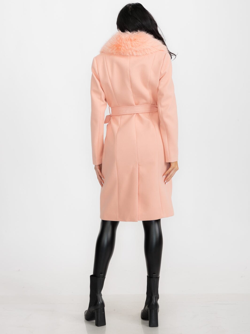 WOMEN'S LONG SLEEVE BUTTON CLOSURE FRONT POCKETS REMOVABLE COLLAR COAT