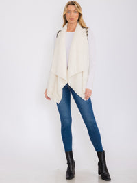 WOMEN'S SLEEVELESS OPEN FRONT POCKETS ANIMAL PRINT SHERPA VEST