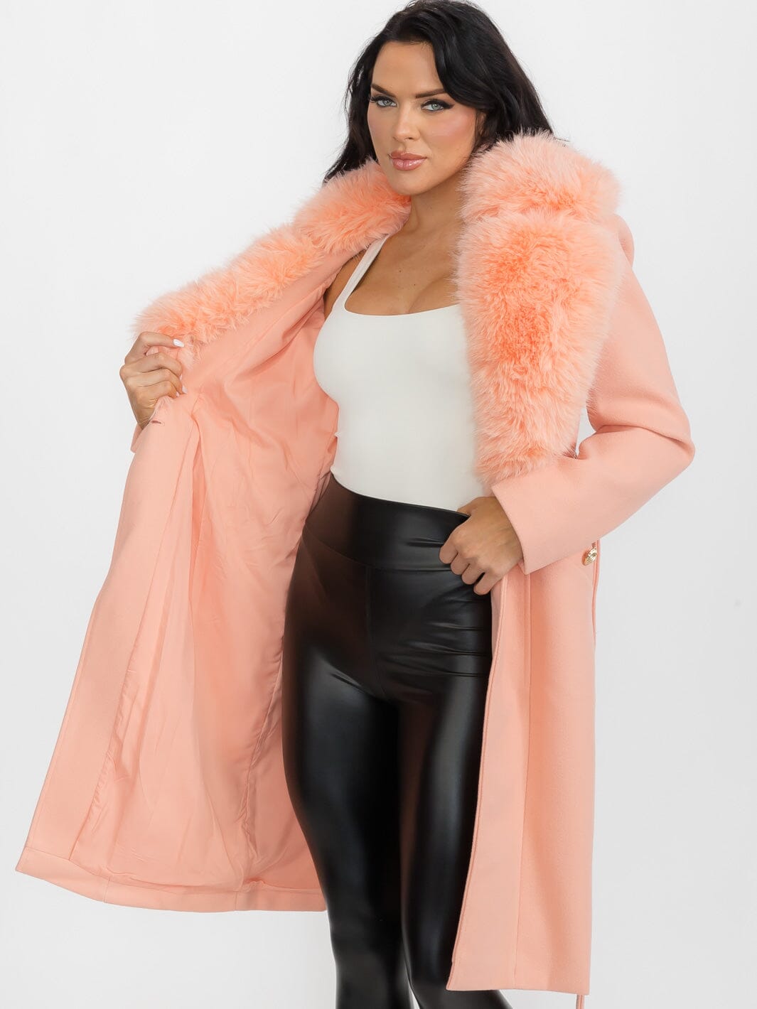 WOMEN'S LONG SLEEVE BUTTON CLOSURE FRONT POCKETS REMOVABLE COLLAR COAT