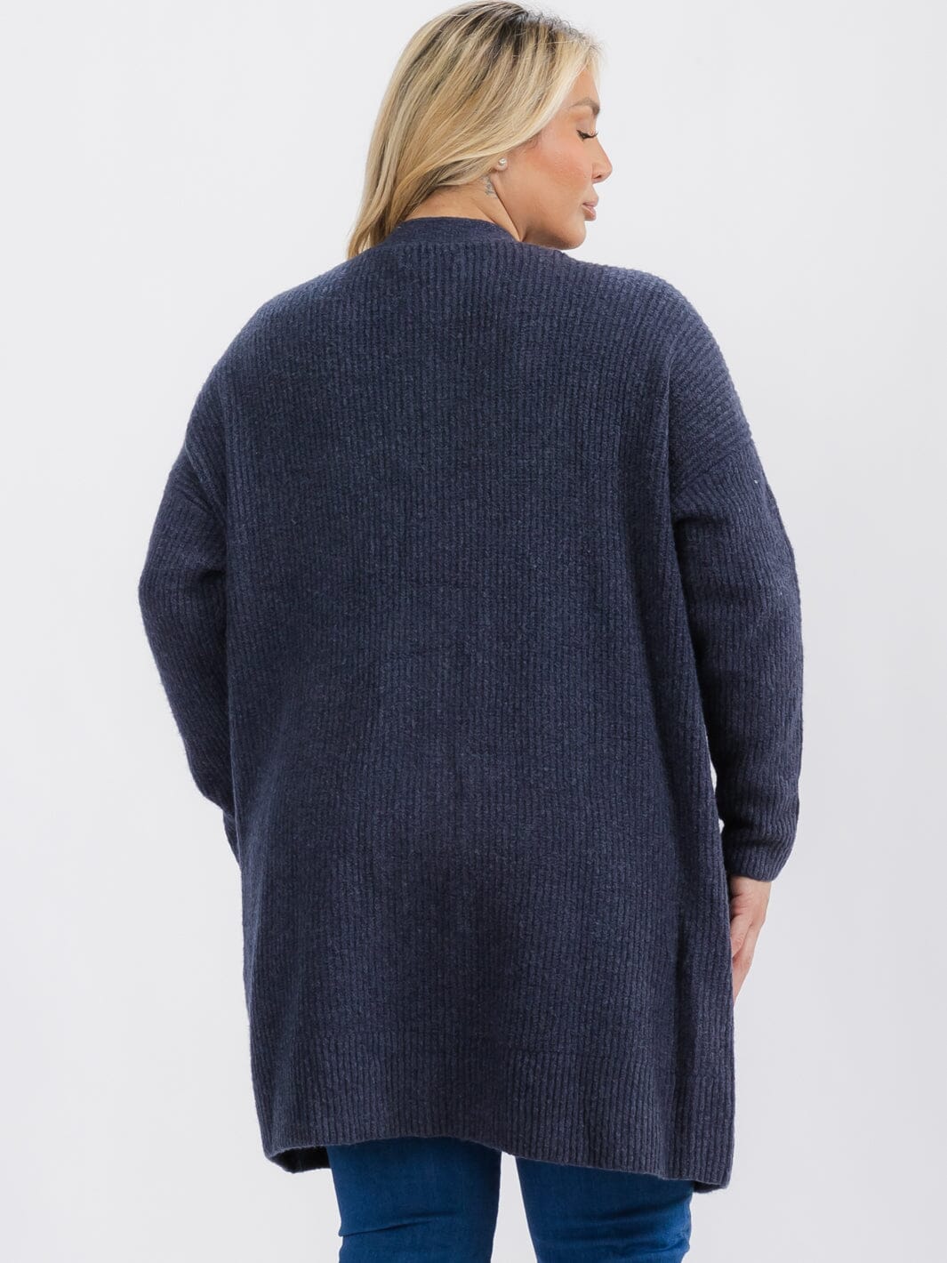PLUS SIZE LONG SLEEVE OPEN FRONT POCKETS CARDIGAN