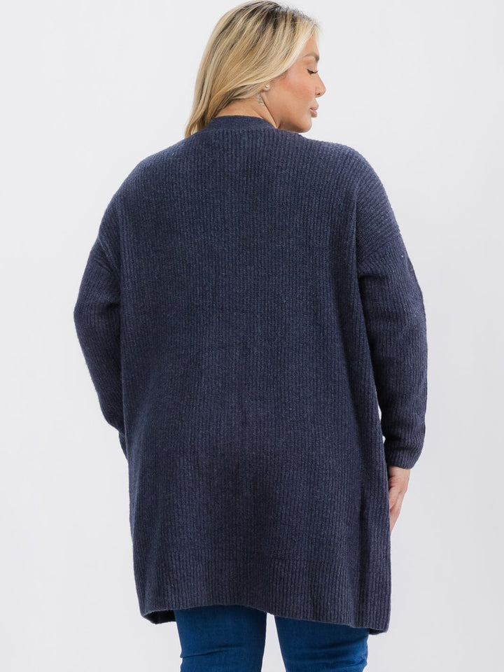 PLUS SIZE LONG SLEEVE OPEN FRONT POCKETS CARDIGAN
