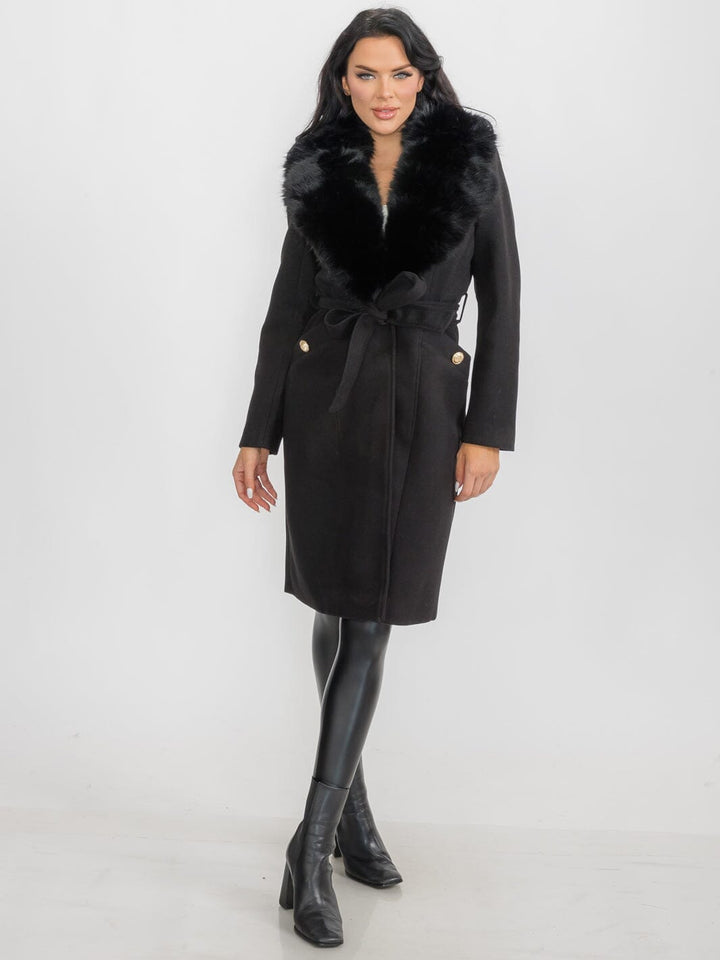 WOMEN'S LONG SLEEVE BUTTON CLOSURE FRONT POCKETS REMOVABLE COLLAR COAT