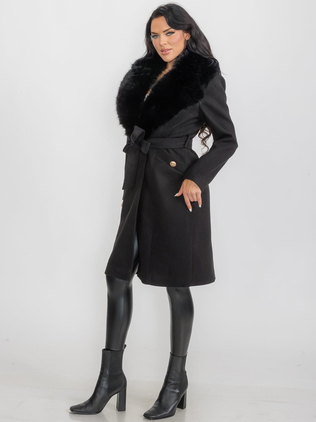 WOMEN'S LONG SLEEVE BUTTON CLOSURE FRONT POCKETS REMOVABLE COLLAR COAT