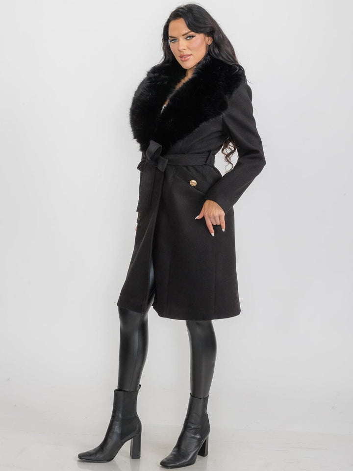 WOMEN'S LONG SLEEVE BUTTON CLOSURE FRONT POCKETS REMOVABLE COLLAR COAT