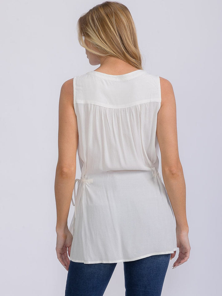 WOMEN'S SLEEVELESS BUTTON UP ADJUSTABLE WAIST TANK TOP