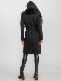 WOMEN'S LONG SLEEVE BUTTON CLOSURE FRONT POCKETS REMOVABLE COLLAR COAT