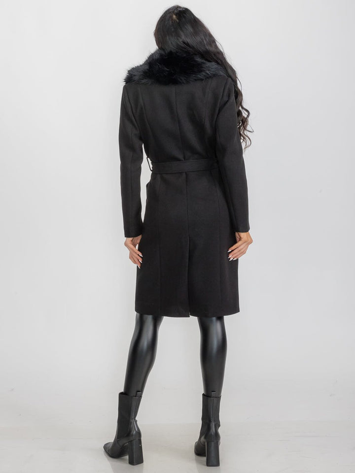 WOMEN'S LONG SLEEVE BUTTON CLOSURE FRONT POCKETS REMOVABLE COLLAR COAT