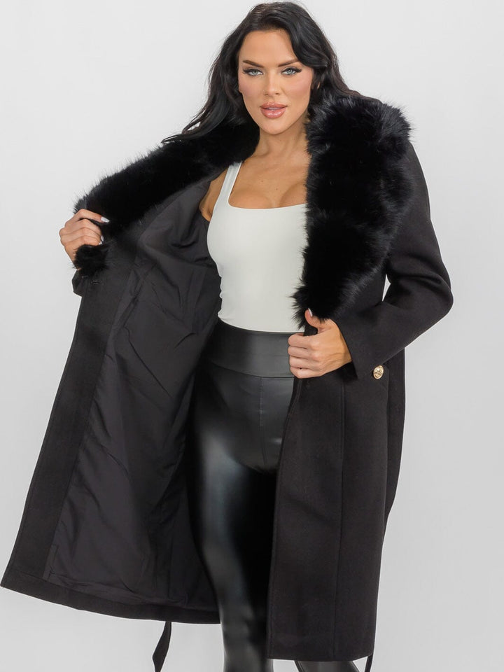 WOMEN'S LONG SLEEVE BUTTON CLOSURE FRONT POCKETS REMOVABLE COLLAR COAT