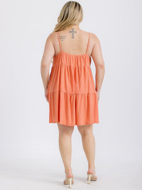 PLUS SIZE SLEEVELESS FRONT POCKETS TIERED TUNIC MINI DRESS