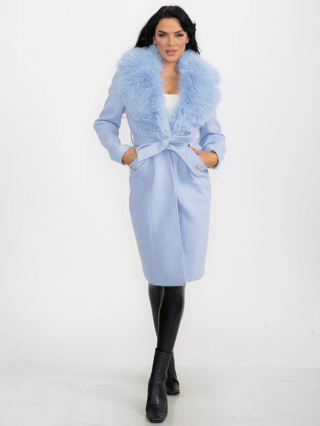 WOMEN'S LONG SLEEVE BUTTON CLOSURE FRONT POCKETS REMOVABLE COLLAR COAT