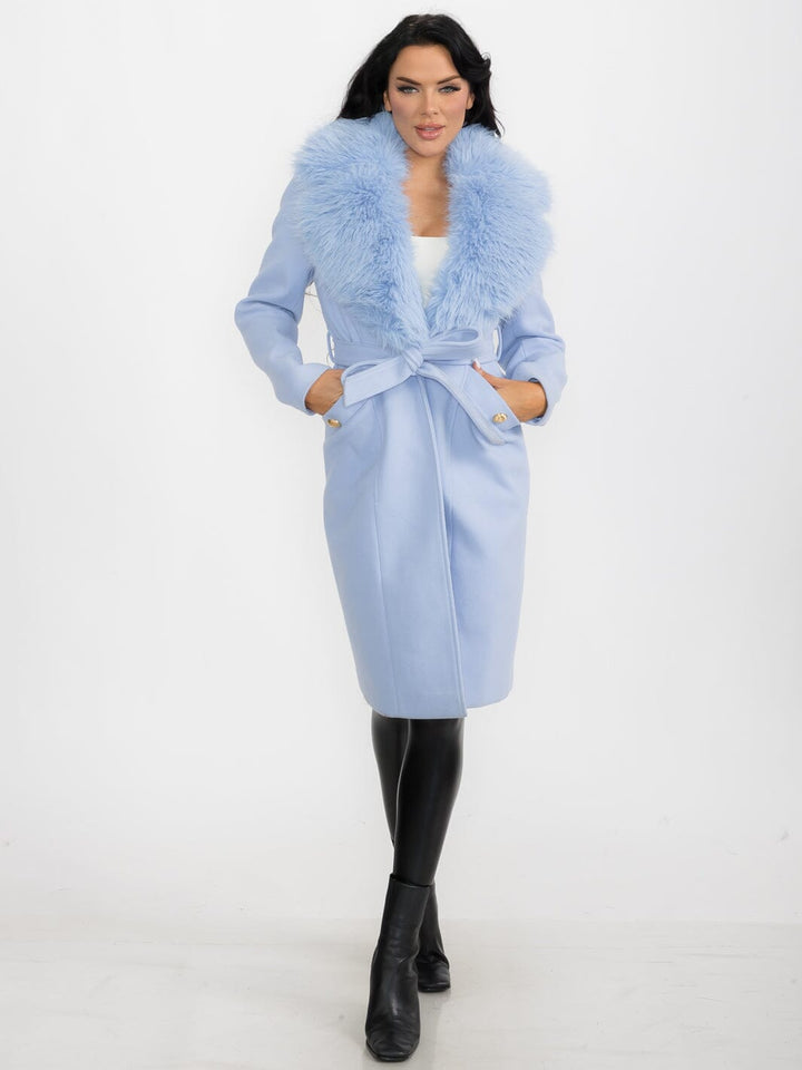 WOMEN'S LONG SLEEVE BUTTON CLOSURE FRONT POCKETS REMOVABLE COLLAR COAT