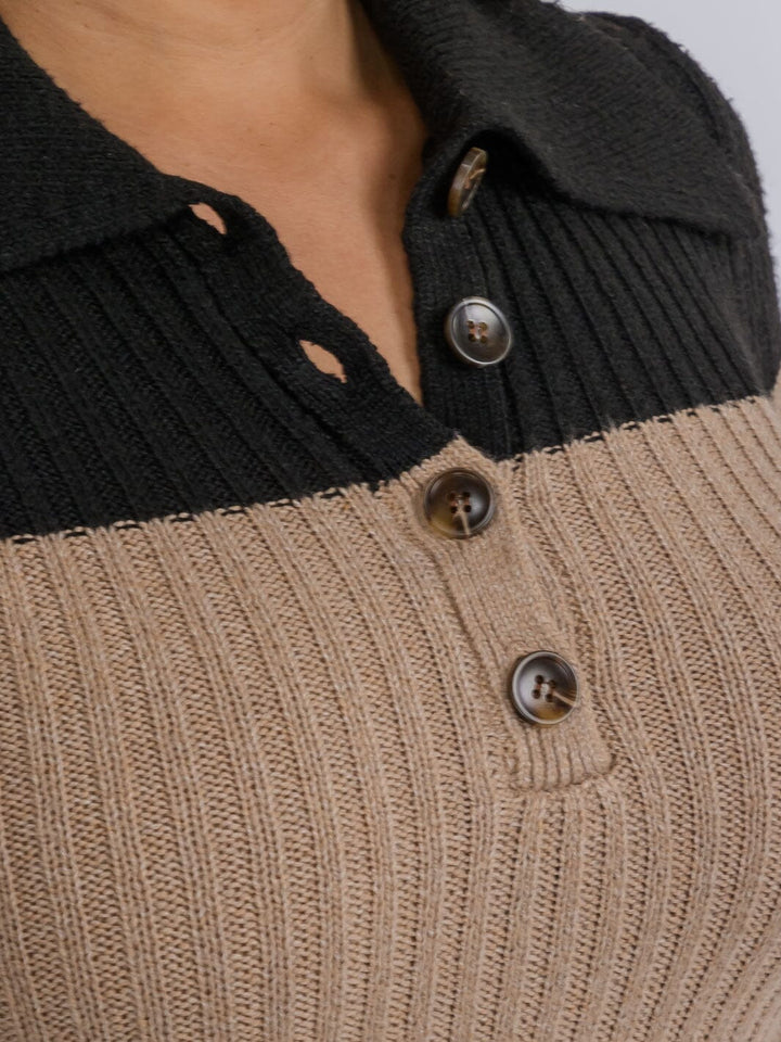 WOMEN'S LONG SLEEVE ZIP UP RIBBED COLORBLOCK TOP