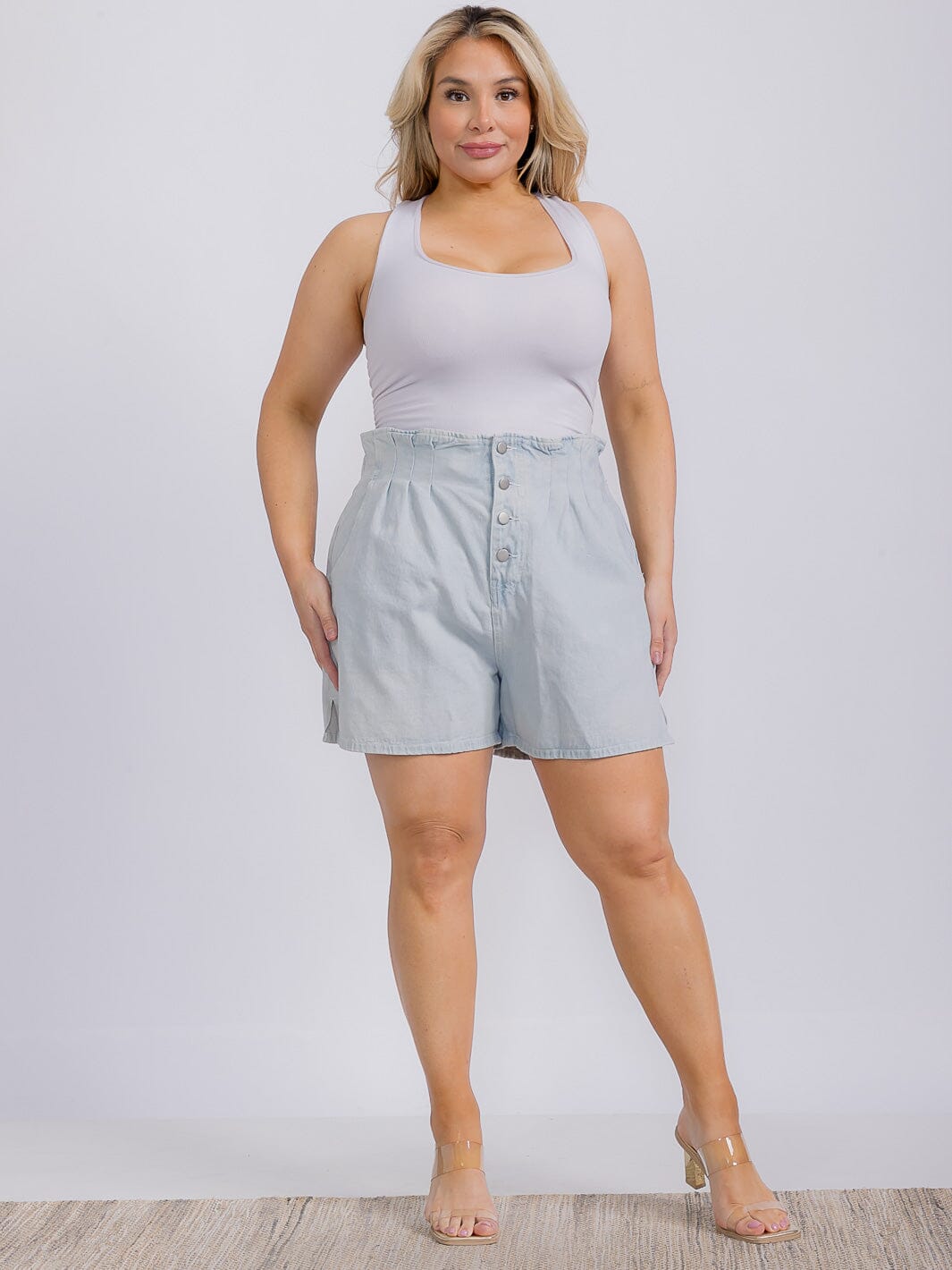 PLUS SIZE ELASTIC WAIST DENIM SHORT