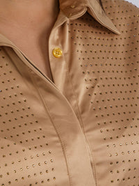 WOMEN'S LONG SLEEVE BUTTON UP STUDS DETAILES BLOUSE