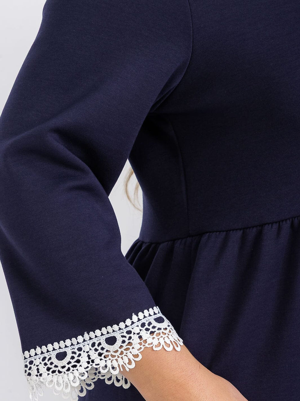 PLUS SIZE 3/4 SLEEVE FRONT POCKETS CROCHET TRIM MAXI DRESS