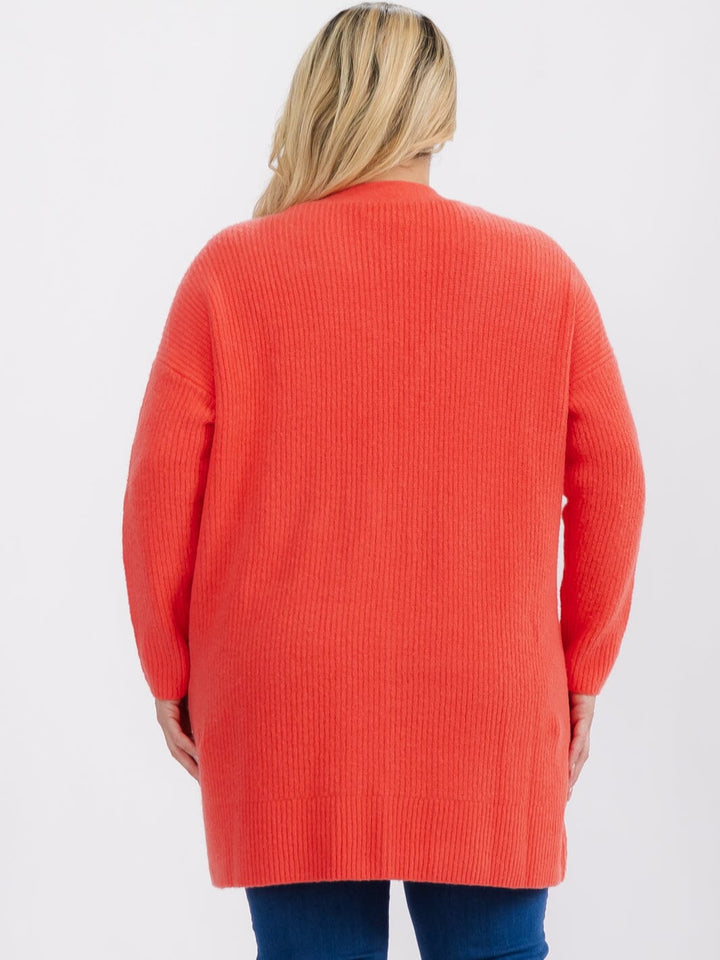 PLUS SIZE LONG SLEEVE OPEN FRONT POCKETS CARDIGAN