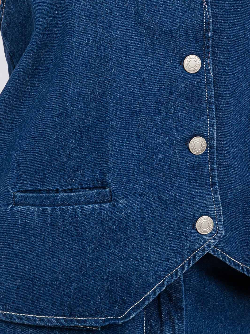 WOMEN'S SLEEVELESS TOP & BUTTON CLOSURE PANTS DENIM 2PC.SET