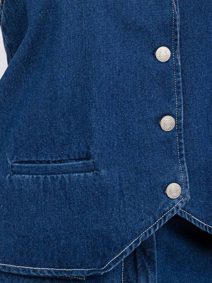 WOMEN'S SLEEVELESS TOP & BUTTON CLOSURE PANTS DENIM 2PC.SET