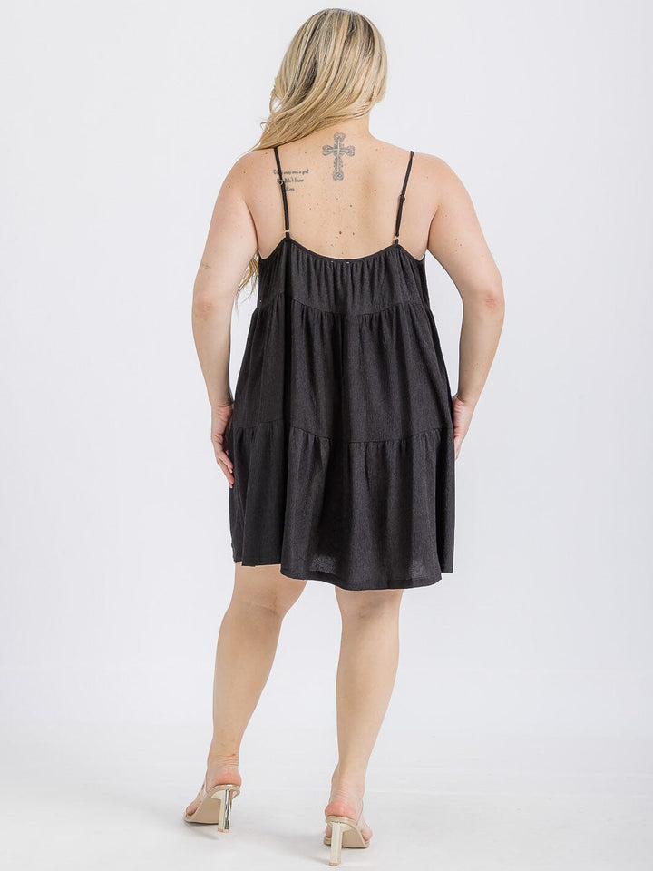 PLUS SIZE SLEEVELESS FRONT POCKETS TIERED TUNIC MINI DRESS