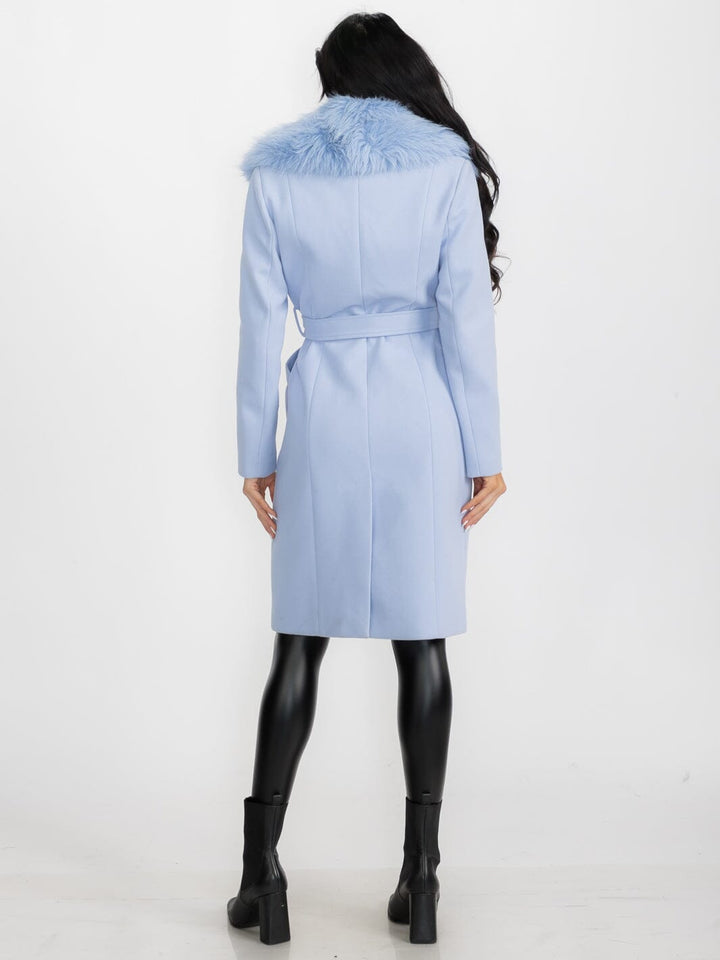 WOMEN'S LONG SLEEVE BUTTON CLOSURE FRONT POCKETS REMOVABLE COLLAR COAT