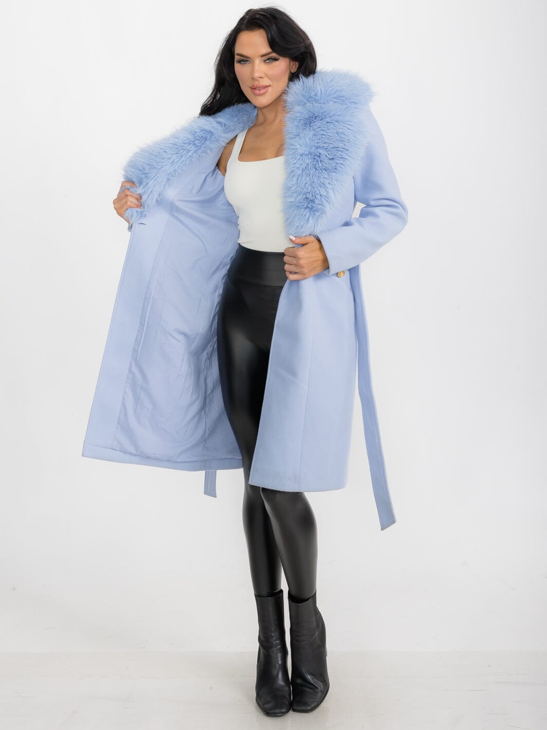 WOMEN'S LONG SLEEVE BUTTON CLOSURE FRONT POCKETS REMOVABLE COLLAR COAT