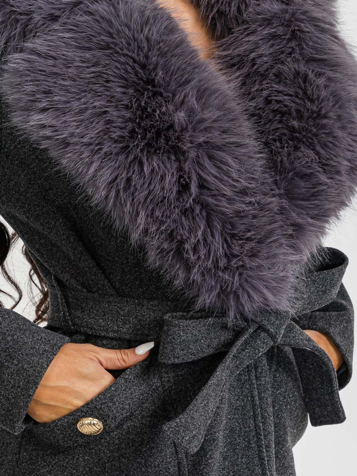 WOMEN'S LONG SLEEVE BUTTON CLOSURE FRONT POCKETS REMOVABLE COLLAR COAT