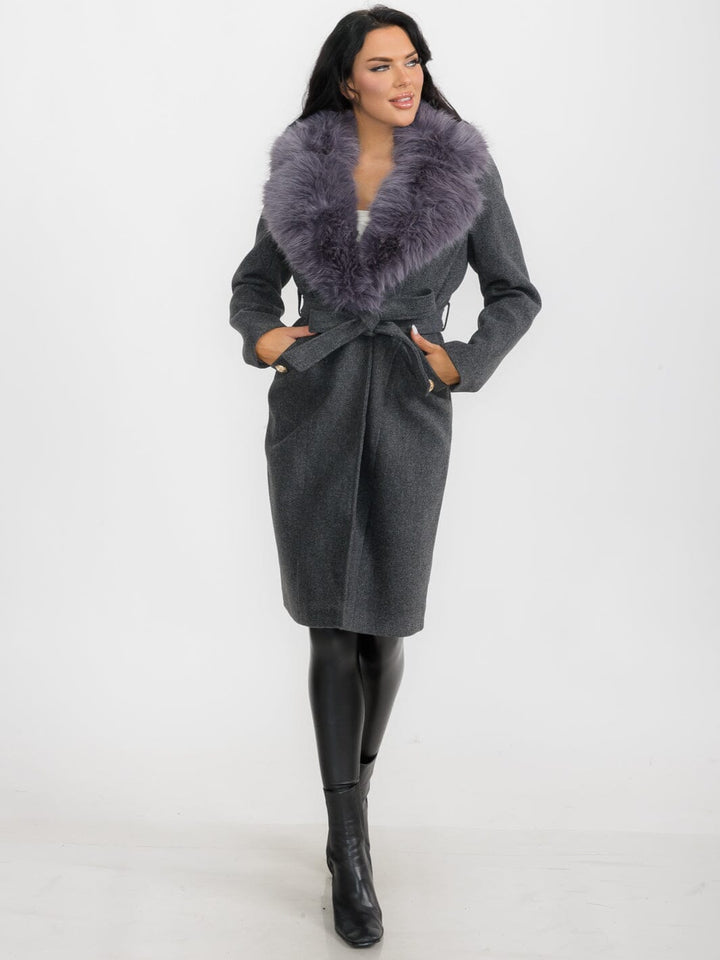 WOMEN'S LONG SLEEVE BUTTON CLOSURE FRONT POCKETS REMOVABLE COLLAR COAT