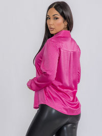 WOMEN'S LONG SLEEVE BUTTON UP STUDS DETAILES BLOUSE