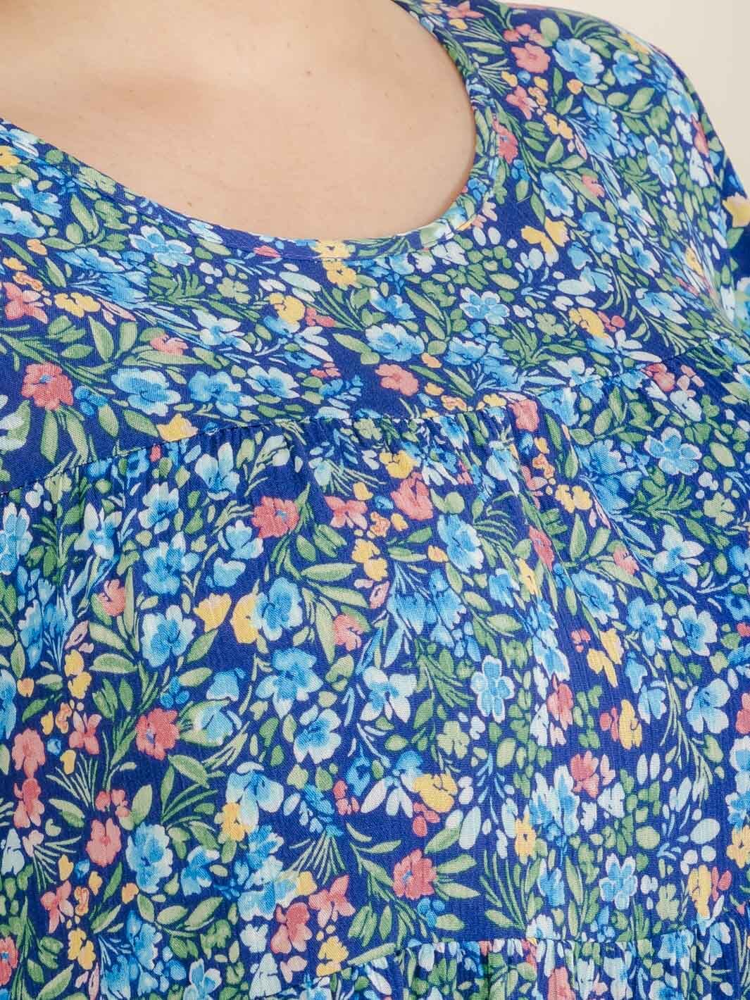 PLUS SIZE SHORT SLEEVE FLORAL PRINT TUNIC BLOUSE