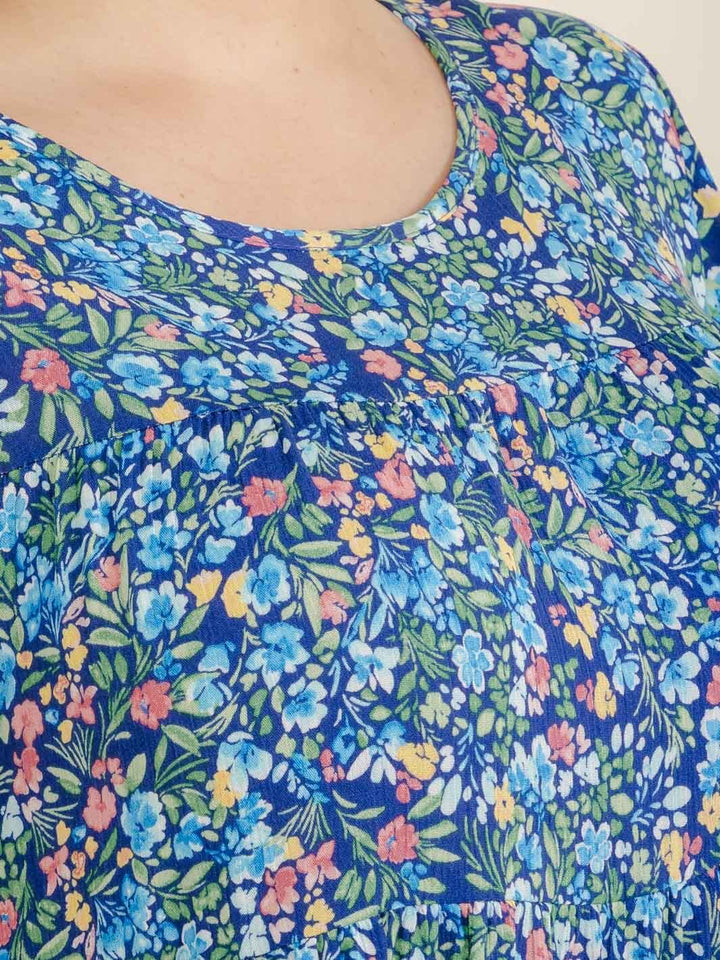 PLUS SIZE SHORT SLEEVE FLORAL PRINT TUNIC BLOUSE