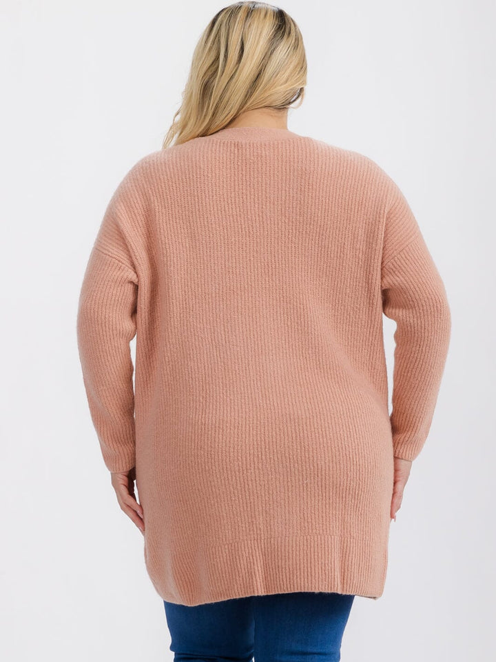 PLUS SIZE LONG SLEEVE OPEN FRONT POCKETS CARDIGAN