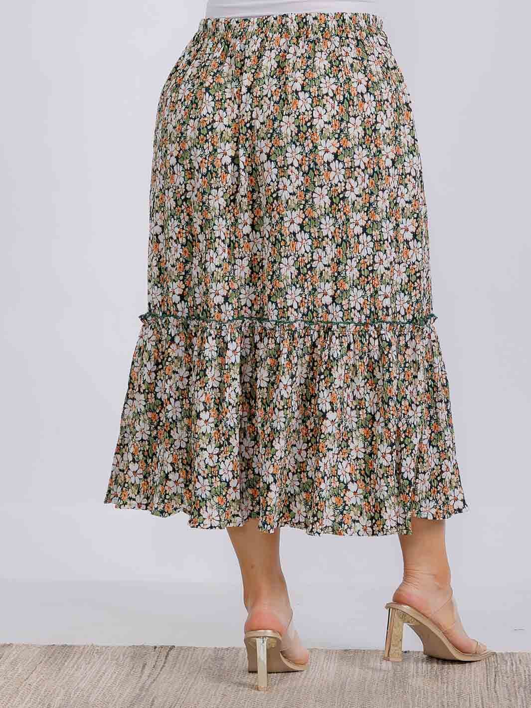 PLUS SIZE ELASTIC WAIST FLORAL MAXI SKIRT