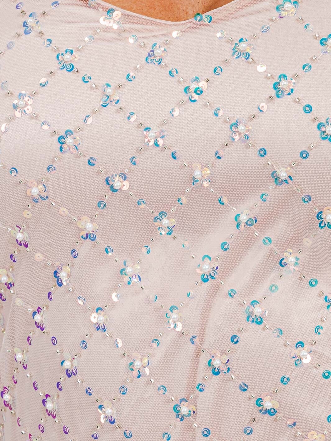 WOMEN'S SLEEVELESS V-NECK SEQUINS MESH MIDI DRESS